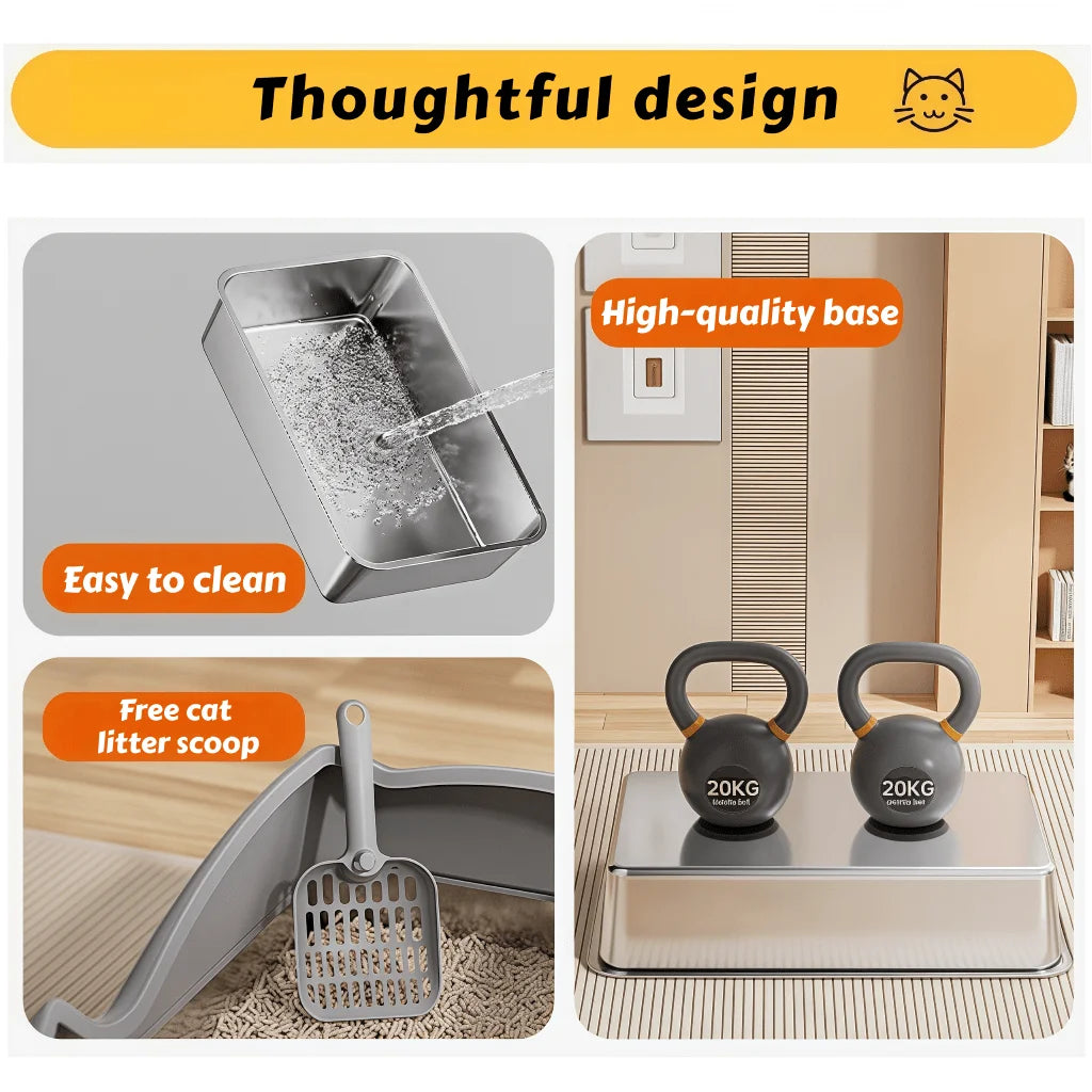 XMSJ Stainless Steel Cat Litter Box With Privacy Sides