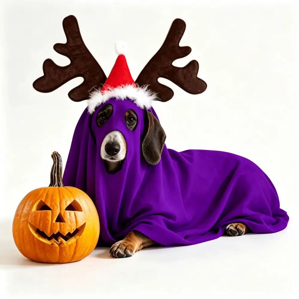 Halloween Ghost Pet Cape Reindeer Antlers Headband Set