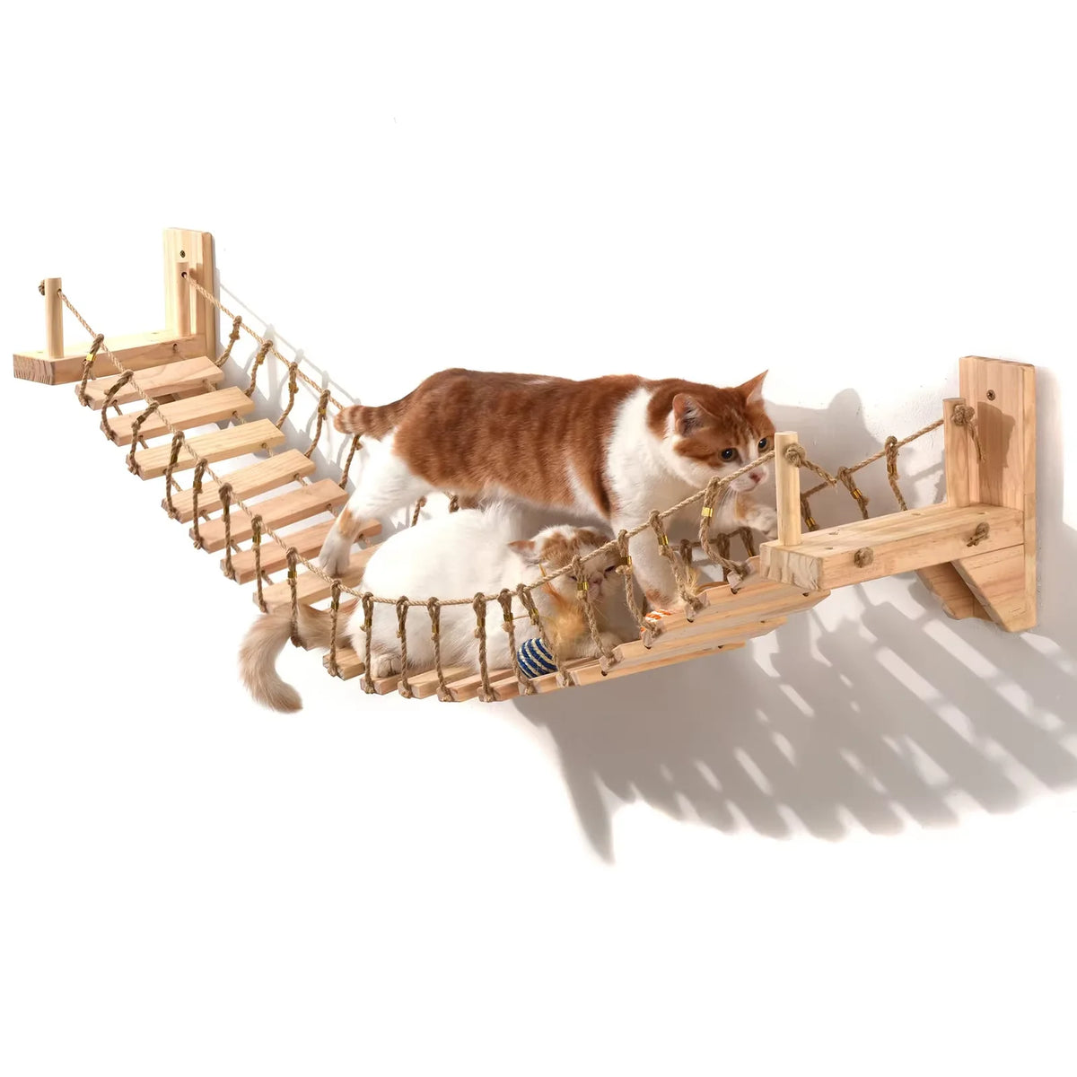 39.4In Wall-mounted Cat Roped Bridge for Indoor Cats Steps with Sisal Wall Wooden Furniture for Sleeping Playing Climbing