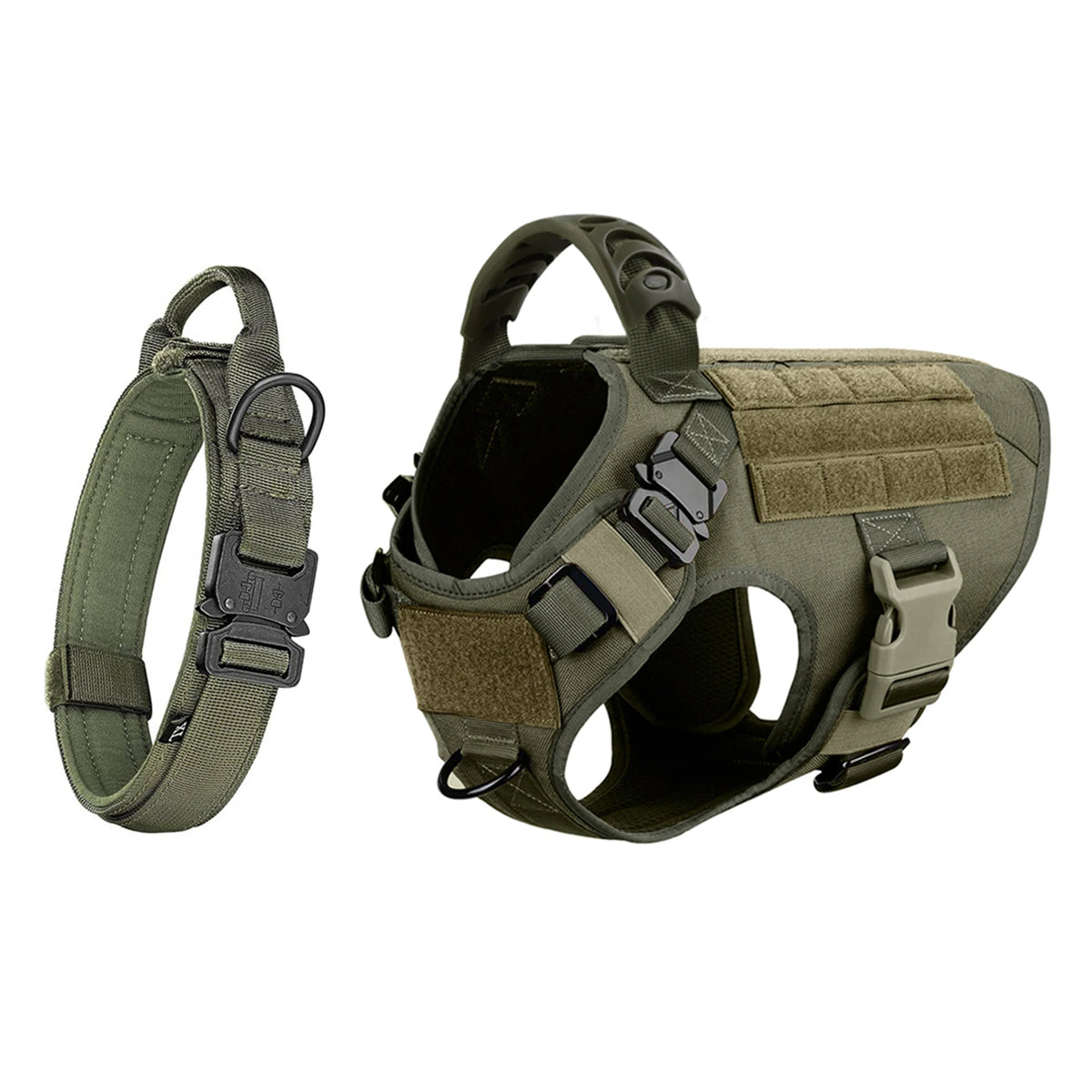 Adjustable Tactical Dog Harness With Padded Nylon Collar Set