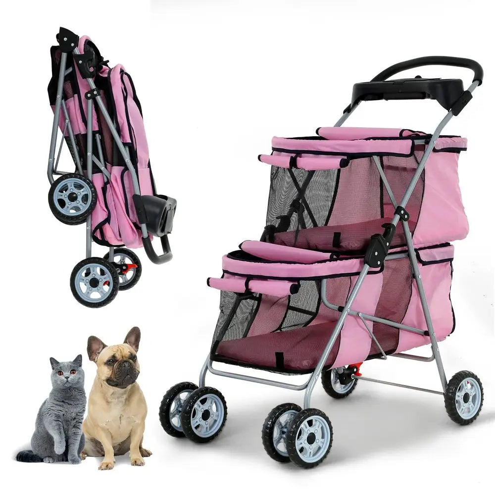Double Pet Stroller With Carrier And Cup Holder For Travel
