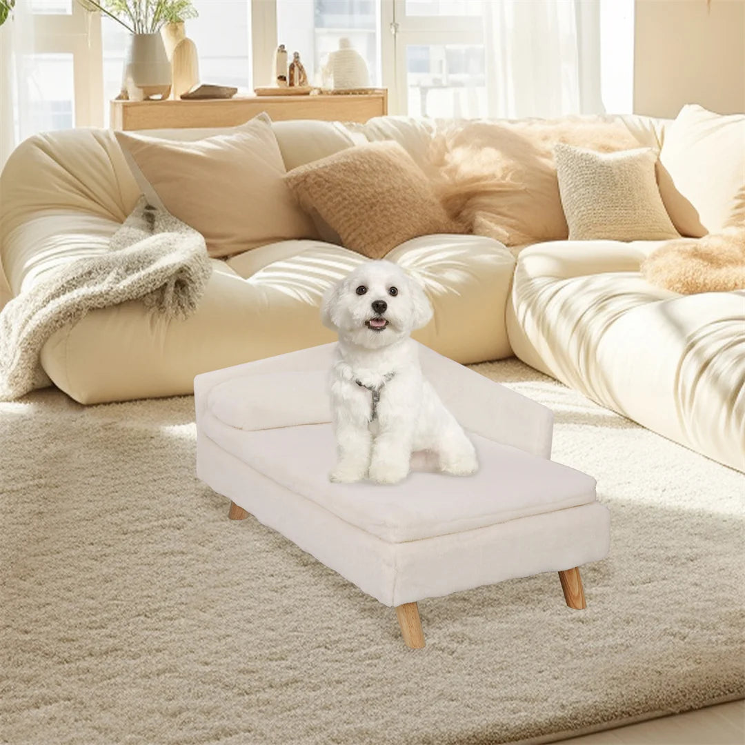 L Shape Pet Sofa Bed With Wooden Legs And Plush Cover