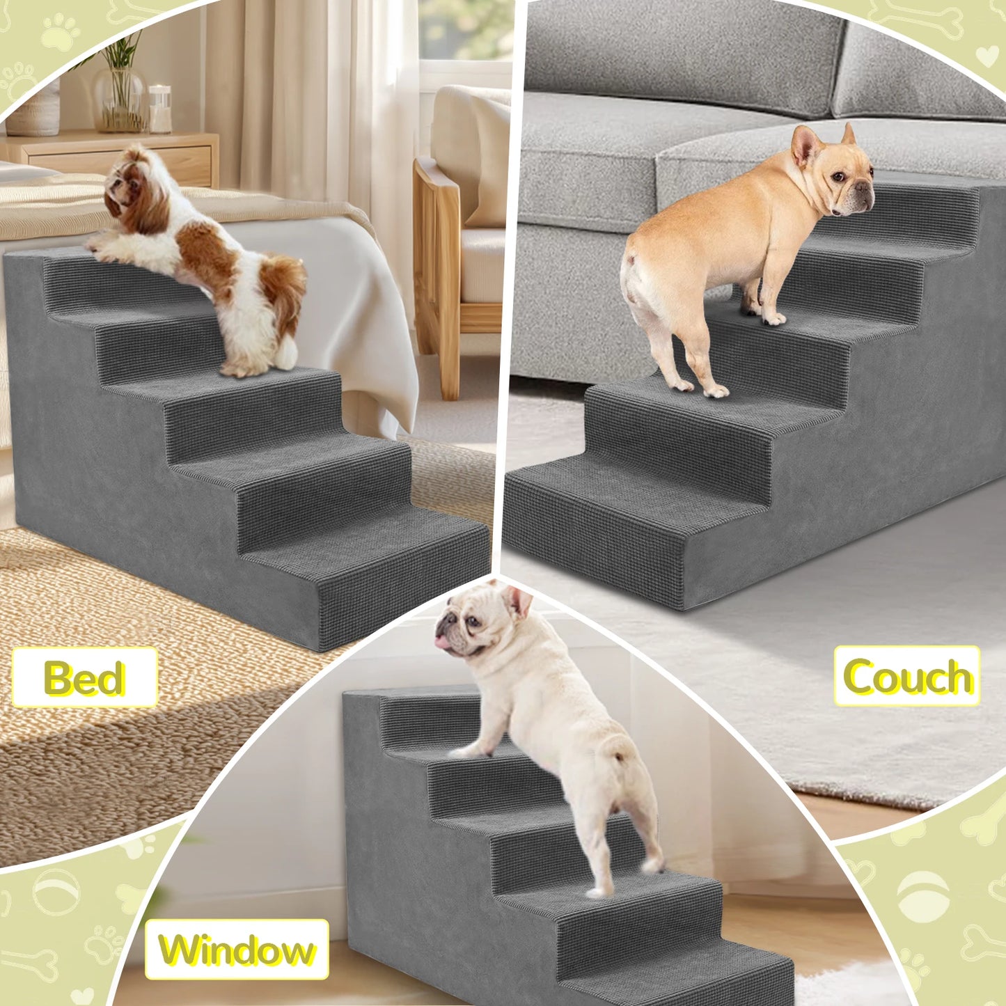 Niubya Pet Stairs 4-Tier Non-Slip Foam Steps For Small Dogs