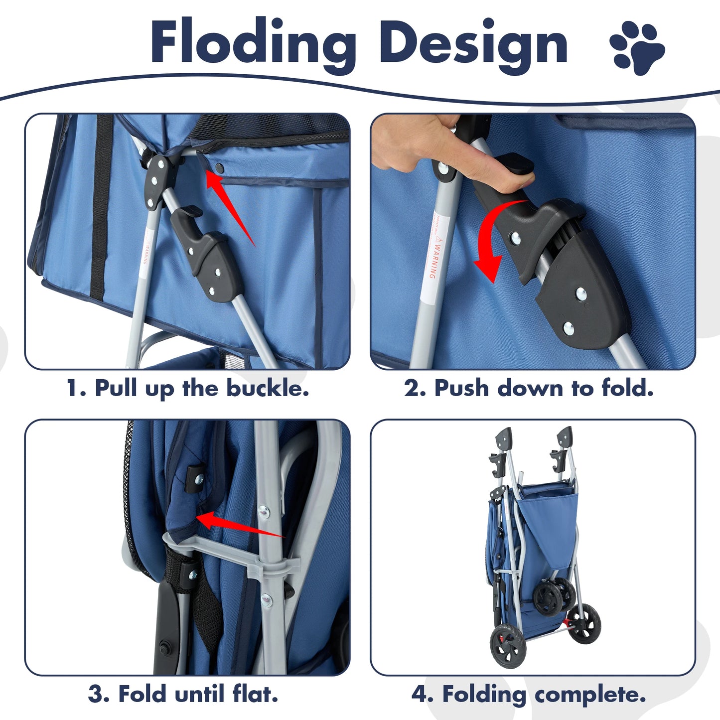 JHK Three-Wheel Foldable Pet Stroller for Small Dogs and Cats