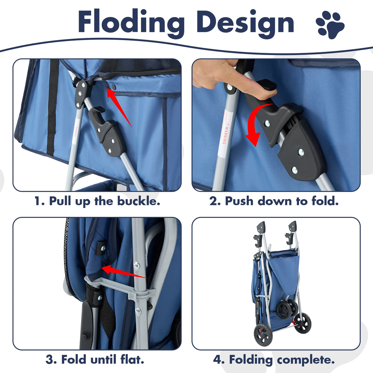 Foldable Three Wheel Pet Stroller With Storage And Cup Holder