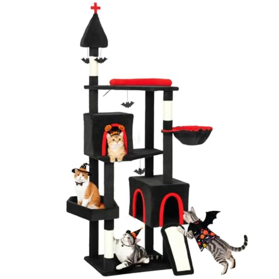 Gothic Cat Tree Tower With Condos, Sisal Posts And Hanging Balls