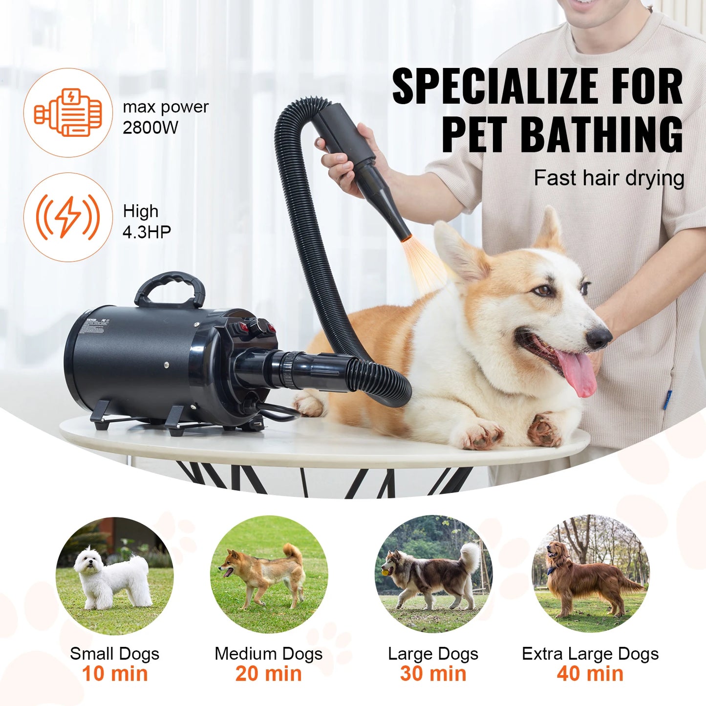 SucceBuy 2000W Dog Blow Dryer With Adjustable Speed For Pets