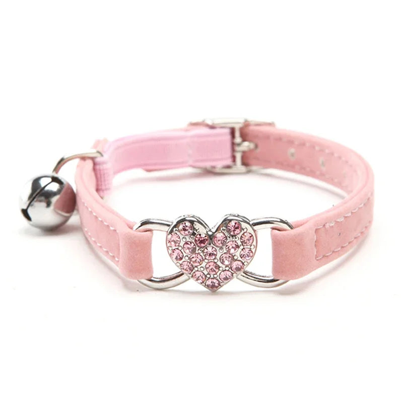 Heart Charm Cat Collar With Bell Elastic Adjustable Velvet