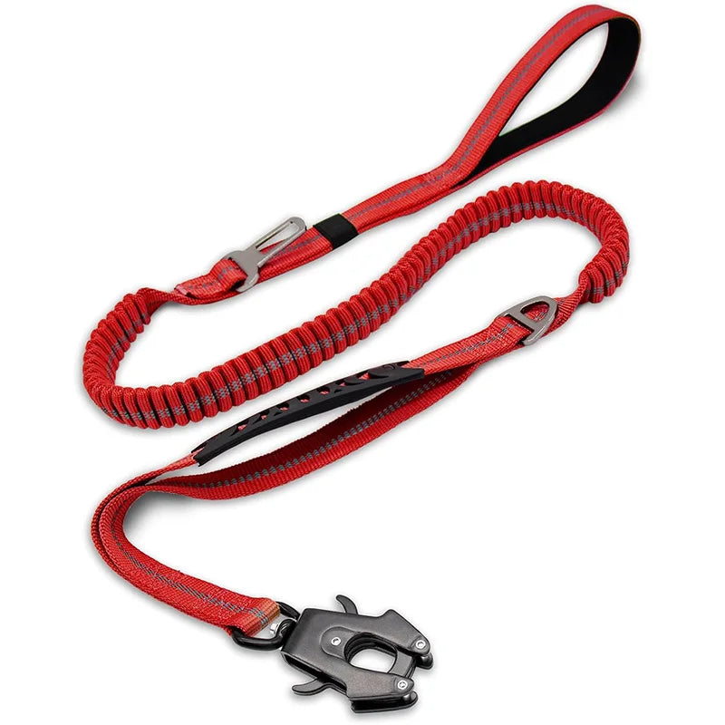 Reflective Shock Absorbing Tactical Bungee Dog Leash With Seatbelt