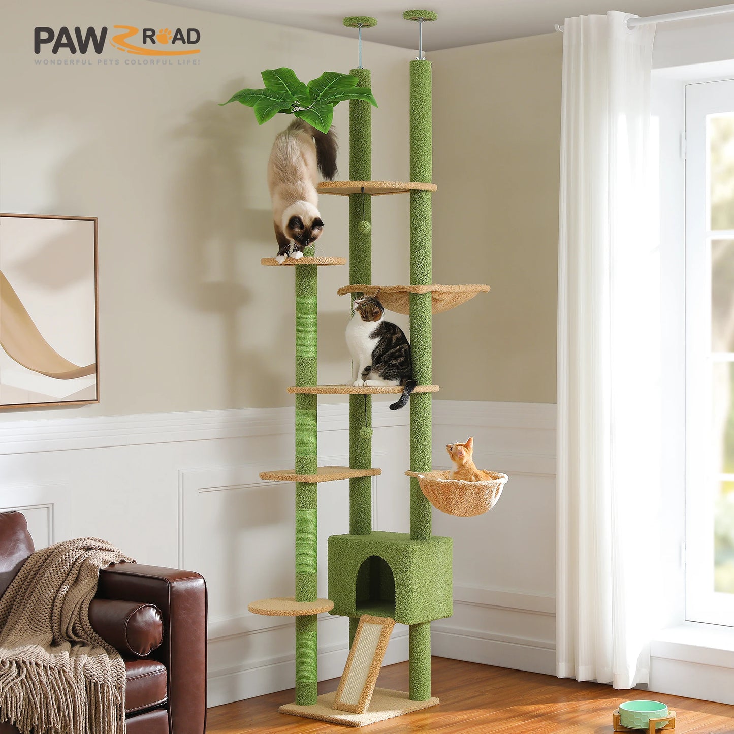 PETEPELA Floor Ceiling Cat Tree With Condo Hammock Scratching Post