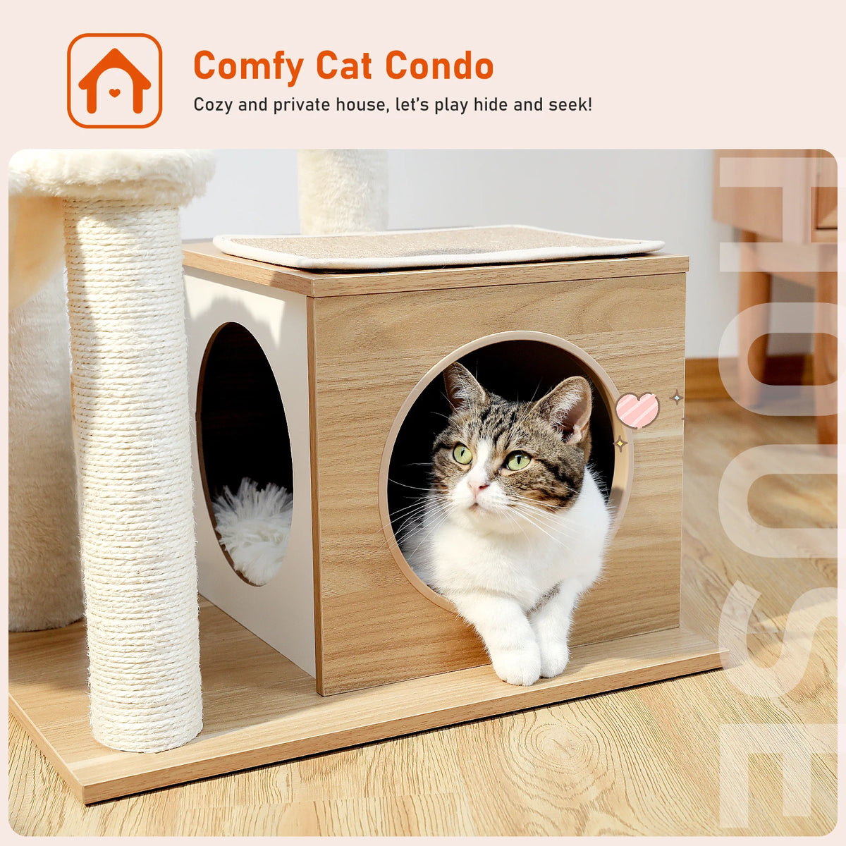 Pawz Road Multi Tier Wooden Cat Tree With Sisal Scratcher
