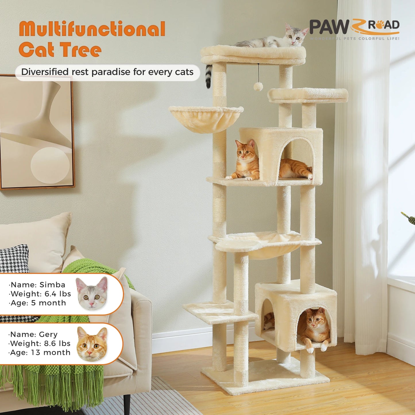 PAWZ Road Cat Tree Tower With Hammock Scratching Posts