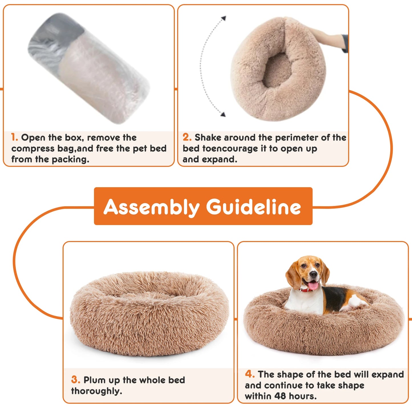 JHK Calming Anti Slip Round Plush Faux Fur Dog Bed