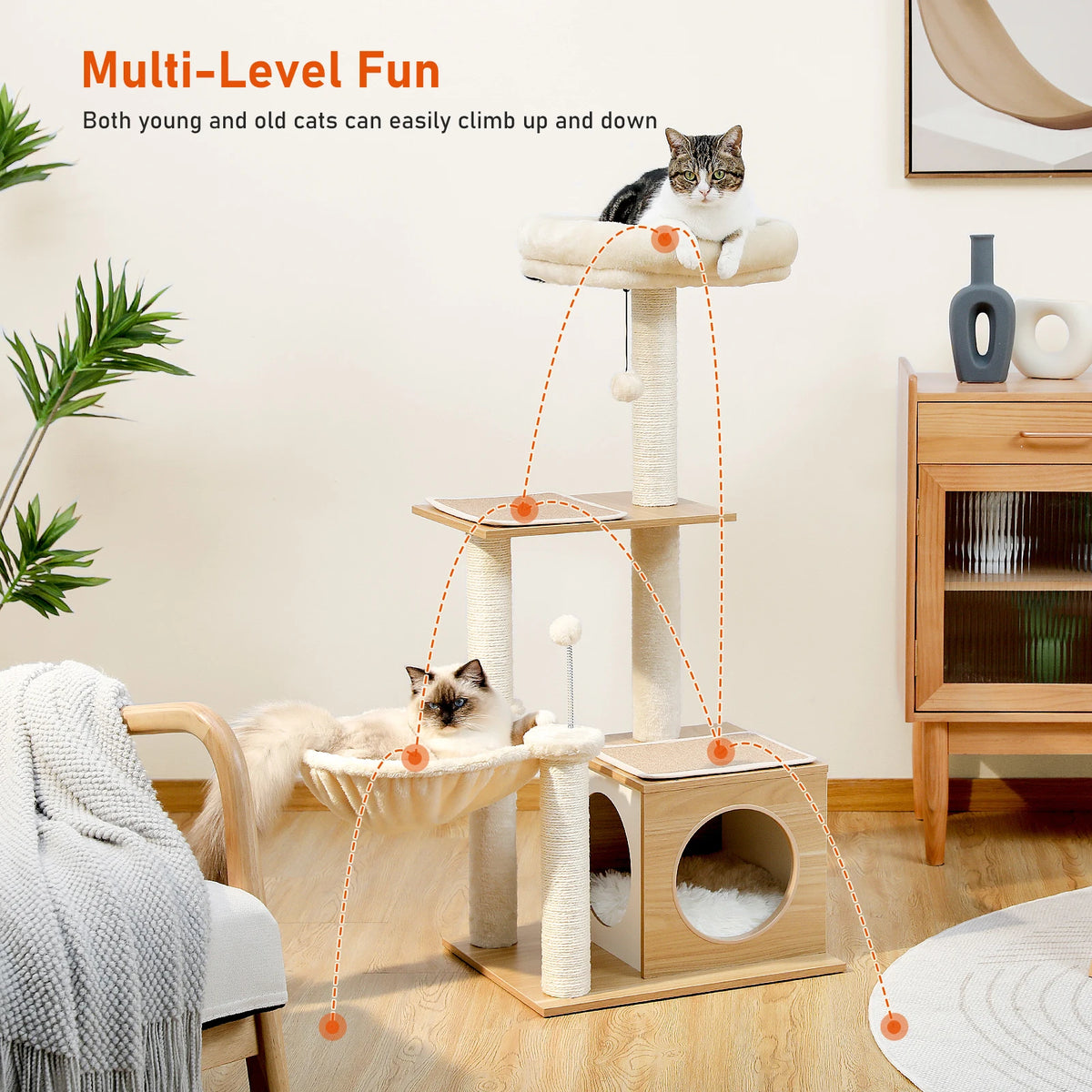 Pawz Road Multi Tier Wooden Cat Tree With Sisal Scratcher