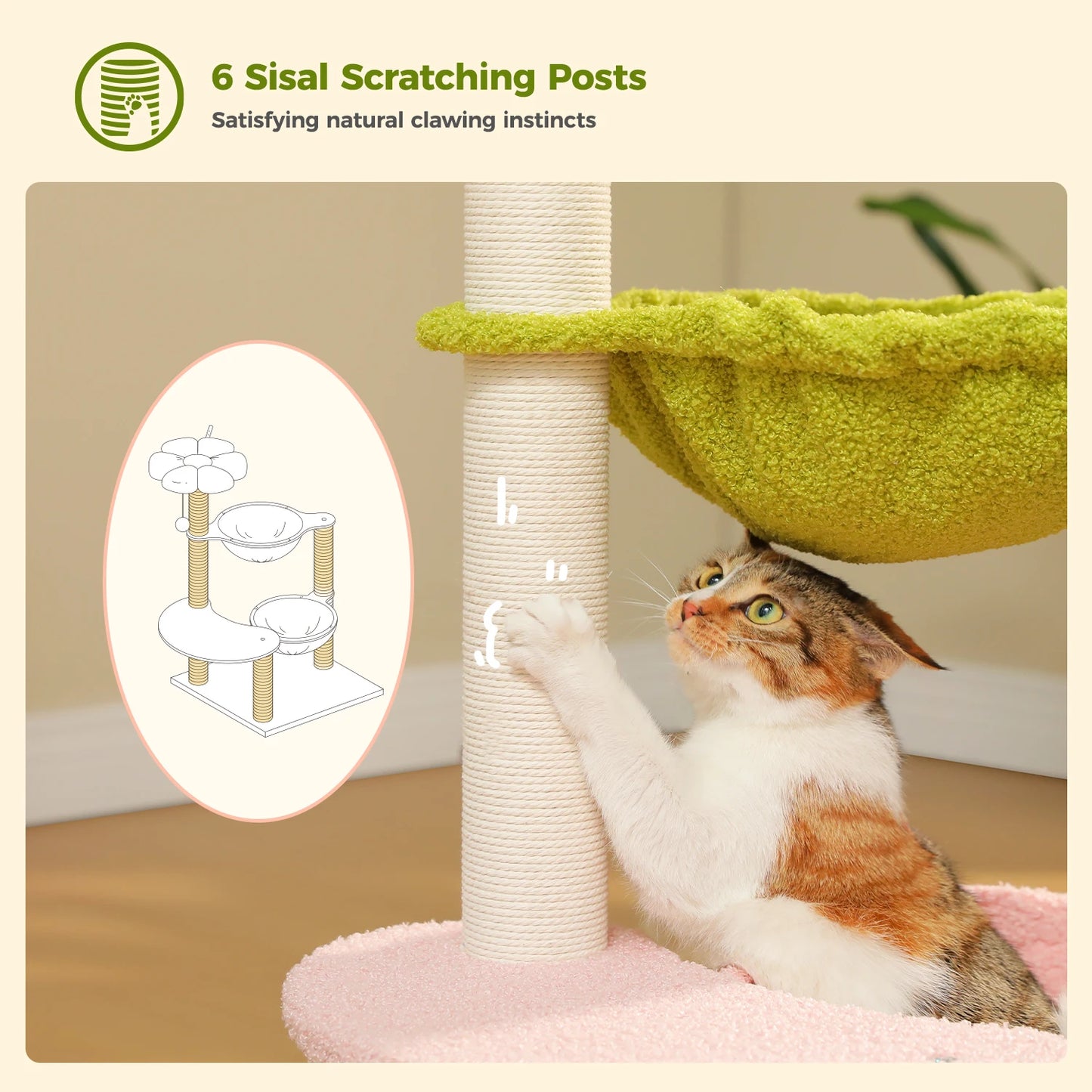 PAWZ Road Flower Cat Tree With Hammocks And Scratching Posts