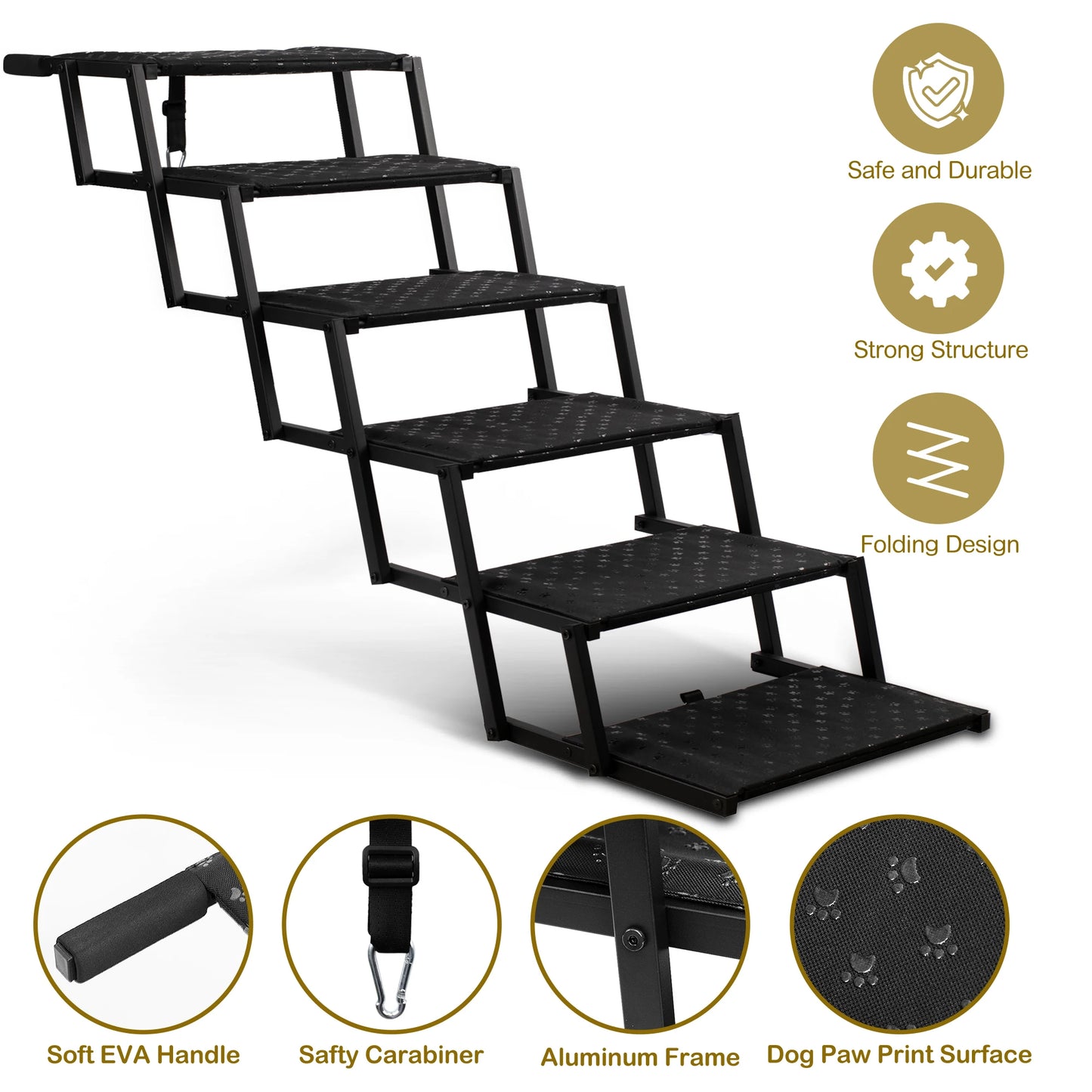 Stainless Steel Foldable Dog Steps For Cars Trucks And SUVs