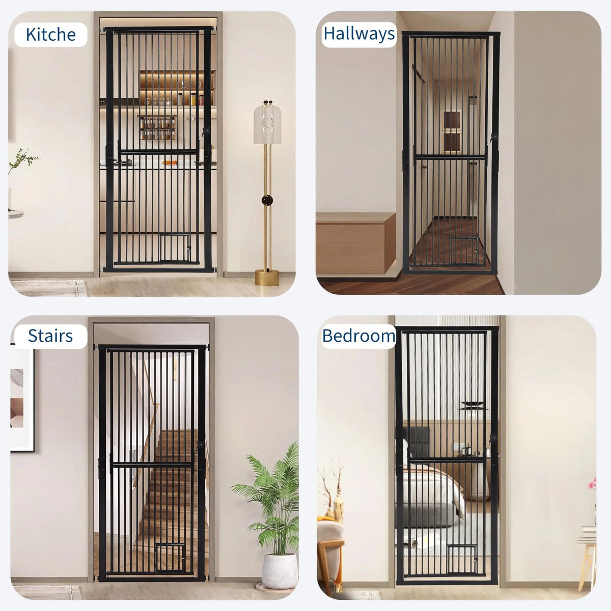 HiMISS Pressure Mounted Cat Gate With Door For Stairs And Kitchens