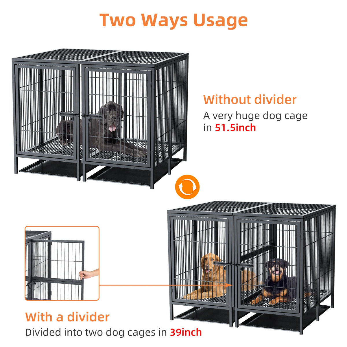 BINGOPAW Heavy Duty Metal Dog Crate With Removable Divider