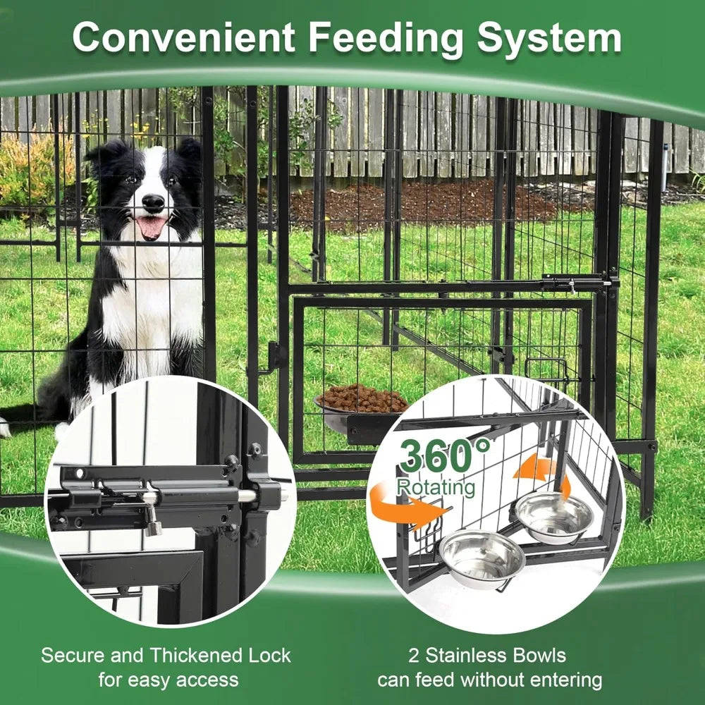 Heavy Duty Outdoor Dog Kennel With Roof And Rotating Bowls