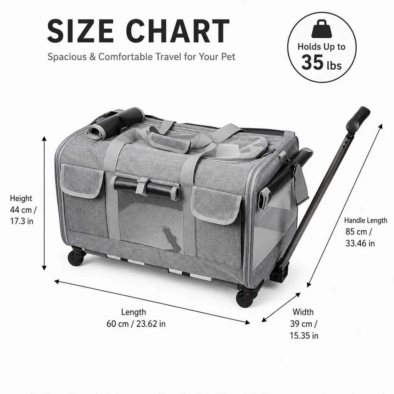 XMSJ Cat And Dog Carrier With Wheels For Travel Detachable Rolling Bag
