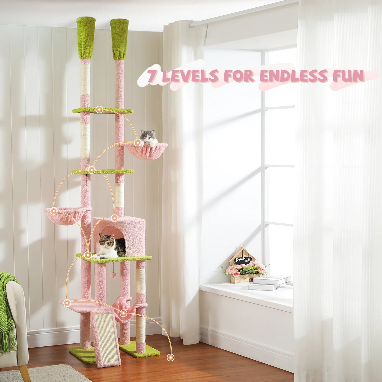 PAWZ Road Cactus Floor-To-Ceiling Cat Tree Five Levels