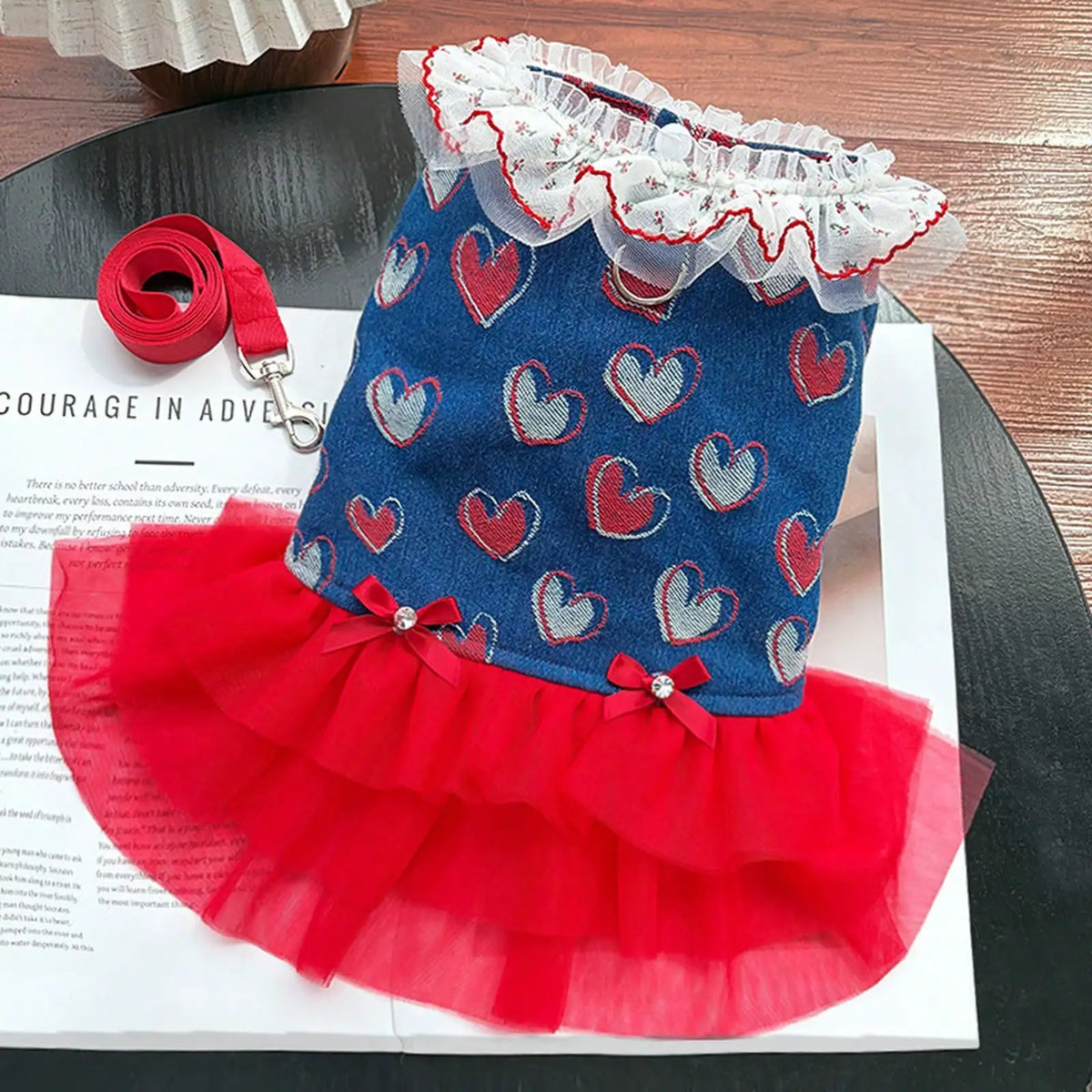 Stylish Denim Cherry Suspender Skirt For Dogs And Cats