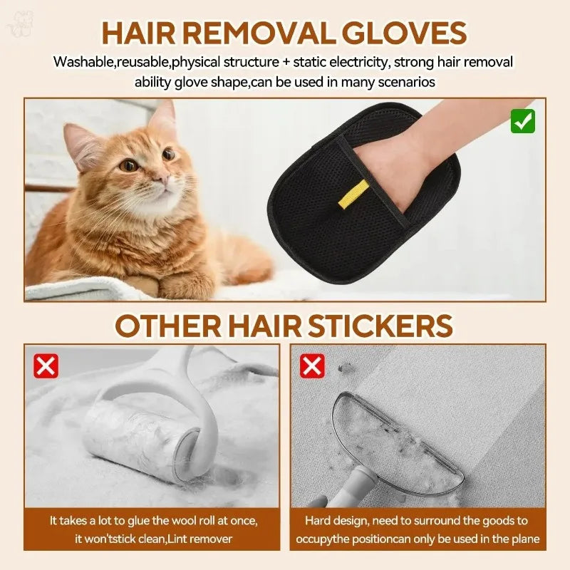 Pet Hair Removal Gloves Reusable Static Grooming Mitts