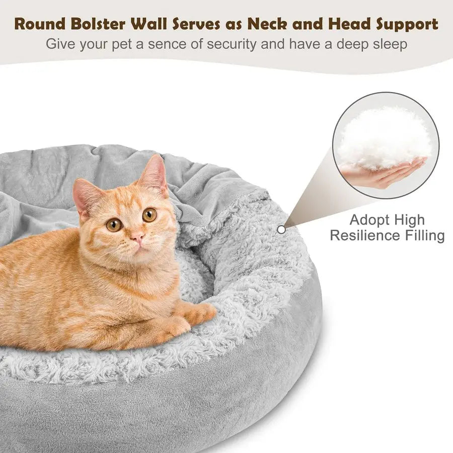 Donut Round Hooded Pet Bed For Small Dogs And Cats