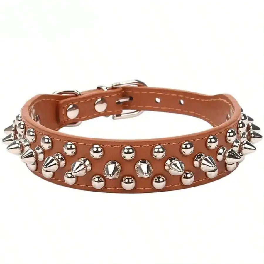 Punk Spiked Rivet Dog Collar Adjustable PU Leather