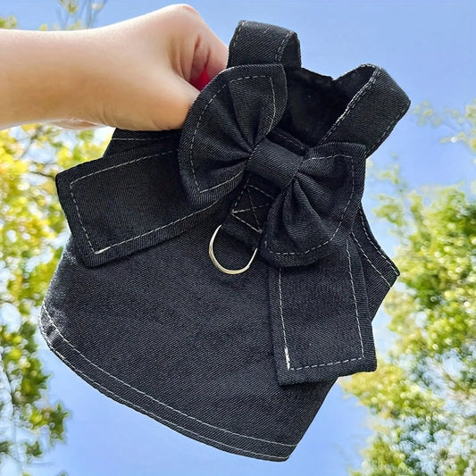 Denim Style Pet Harness Jacket For Dogs And Cats Outdoor Wear
