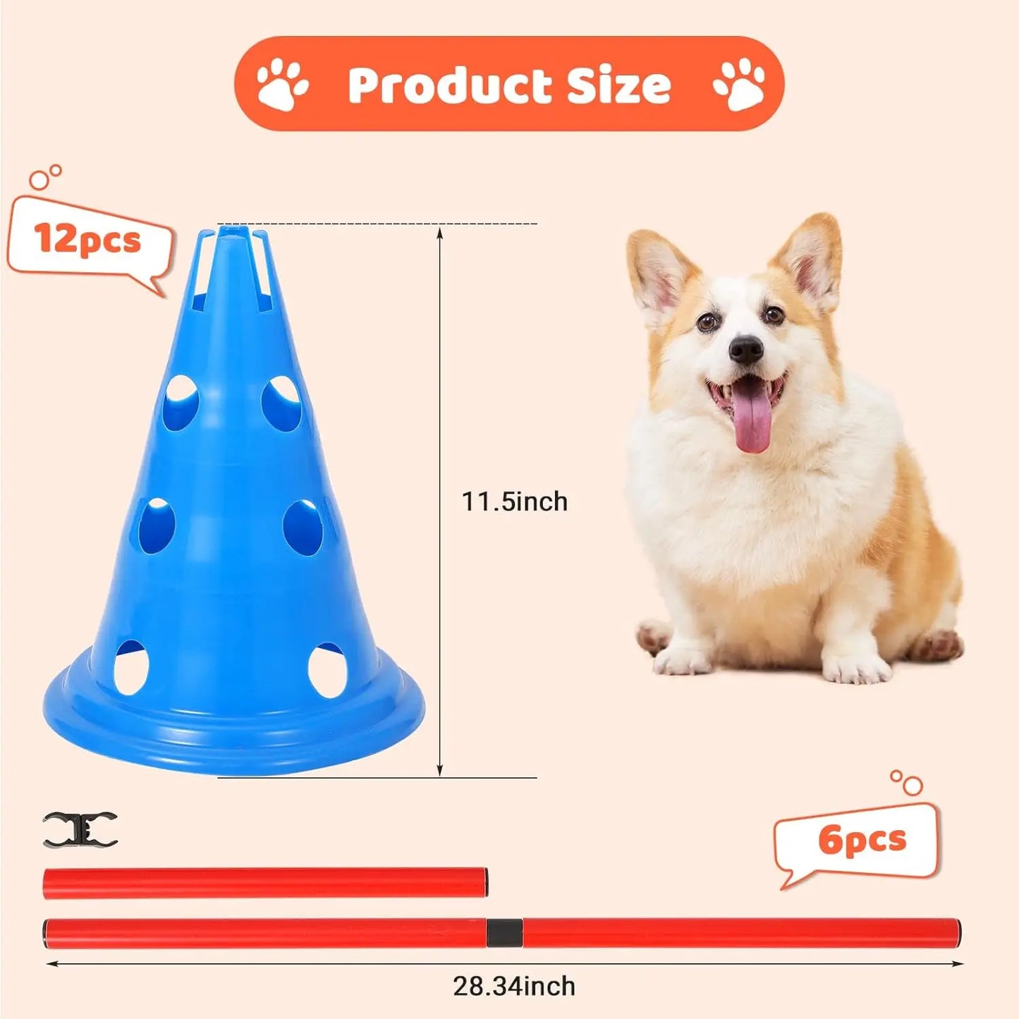 HiMISS Dog Agility Hurdle Set With 12 Cones And Rods