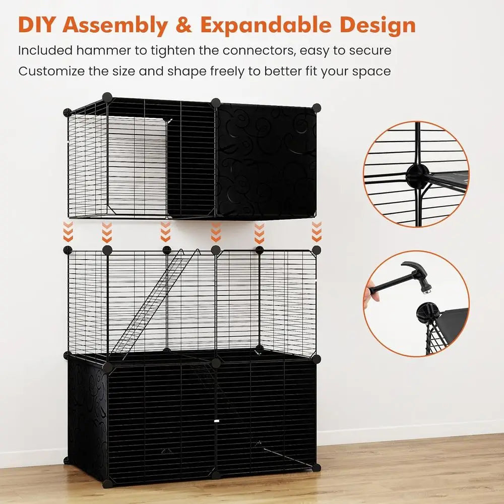 Indoor 3-Tier Cat Enclosure With Ladders For Multi-Cat Use