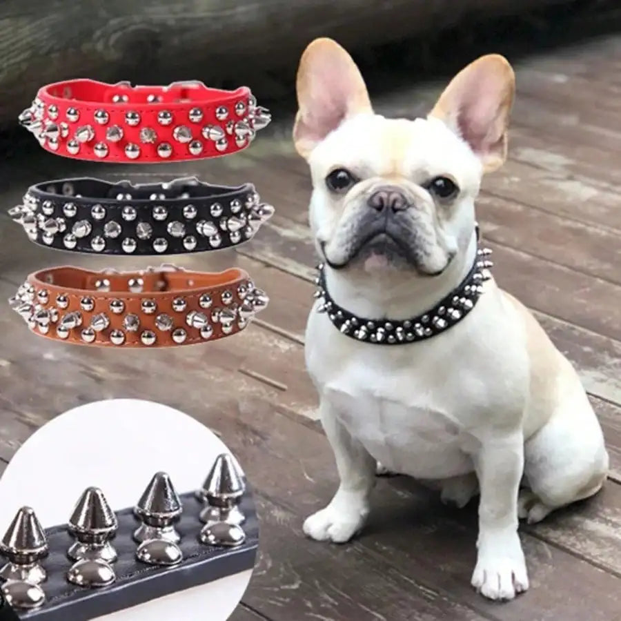 Punk Spiked Rivet Dog Collar Adjustable PU Leather