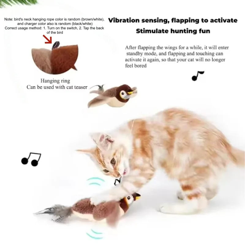 Interactive Flapping Bird Cat Toy Touch Activated Plush Pet Toy