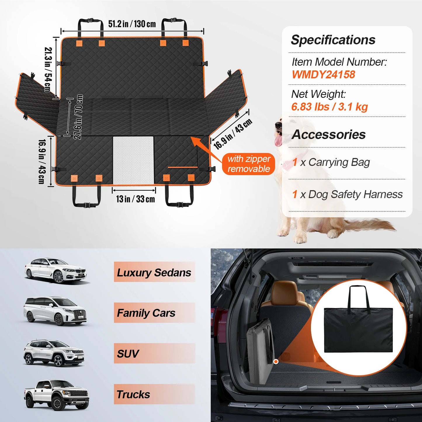 SucceBuy Back Seat Extender Dog Car Seat Cover Mesh Window