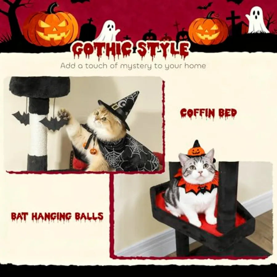 Gothic Cat Tree Tower With Condos, Sisal Posts And Hanging Balls