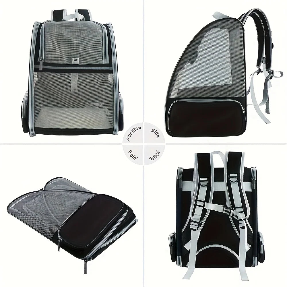 Foldable Ventilated Pet Backpack With Safety Belt For Travel