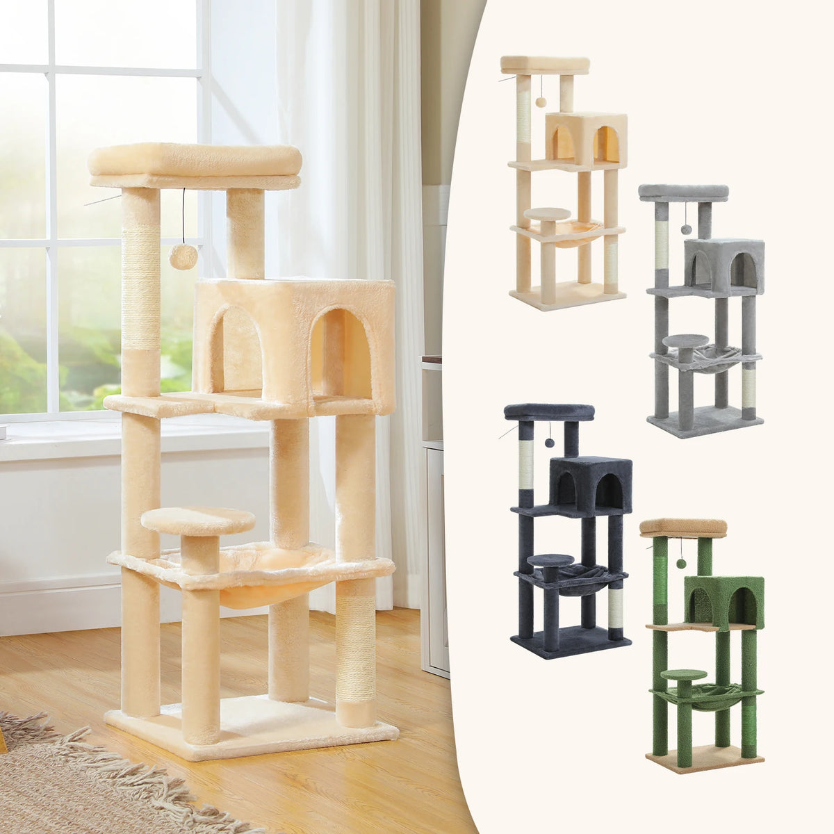 PEQULTI Multi-Level Cat Tree Tower With Condo And Scratching Posts