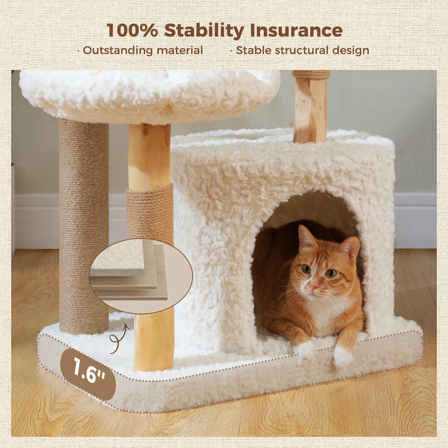 PAWZ Road Modern Cat Tree Indoor Cats Solid Wood Tower With Cat Condo