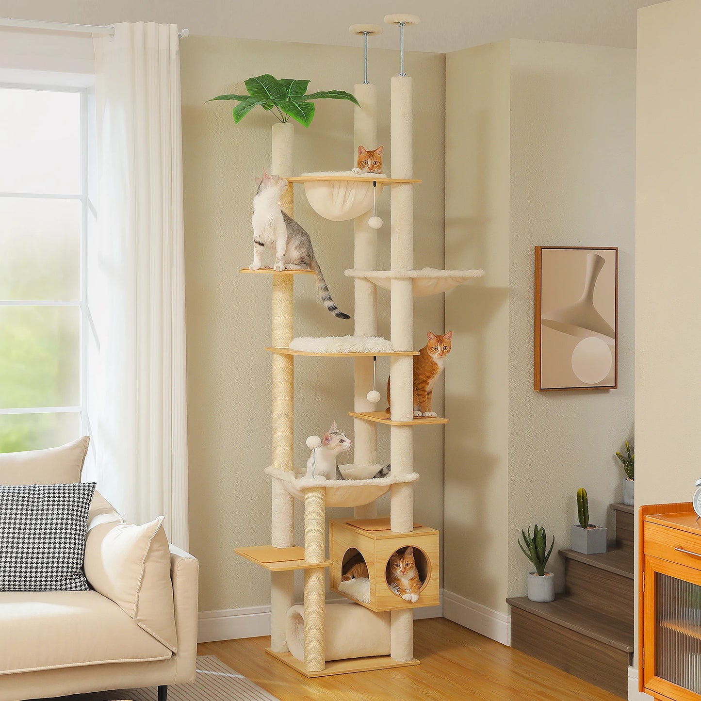 PAWZ Road Wooden Cat Tree With Hammock And Sisal Posts
