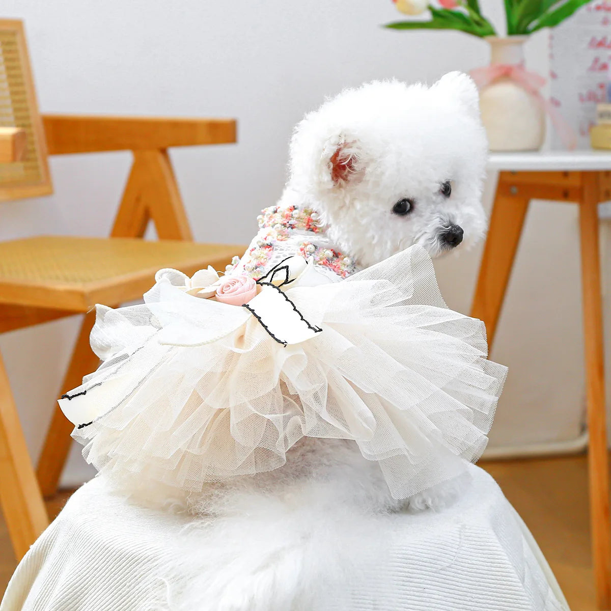 Dog Tutu Dress With 3D Flower Bow Decoration For Small Medium Dogs