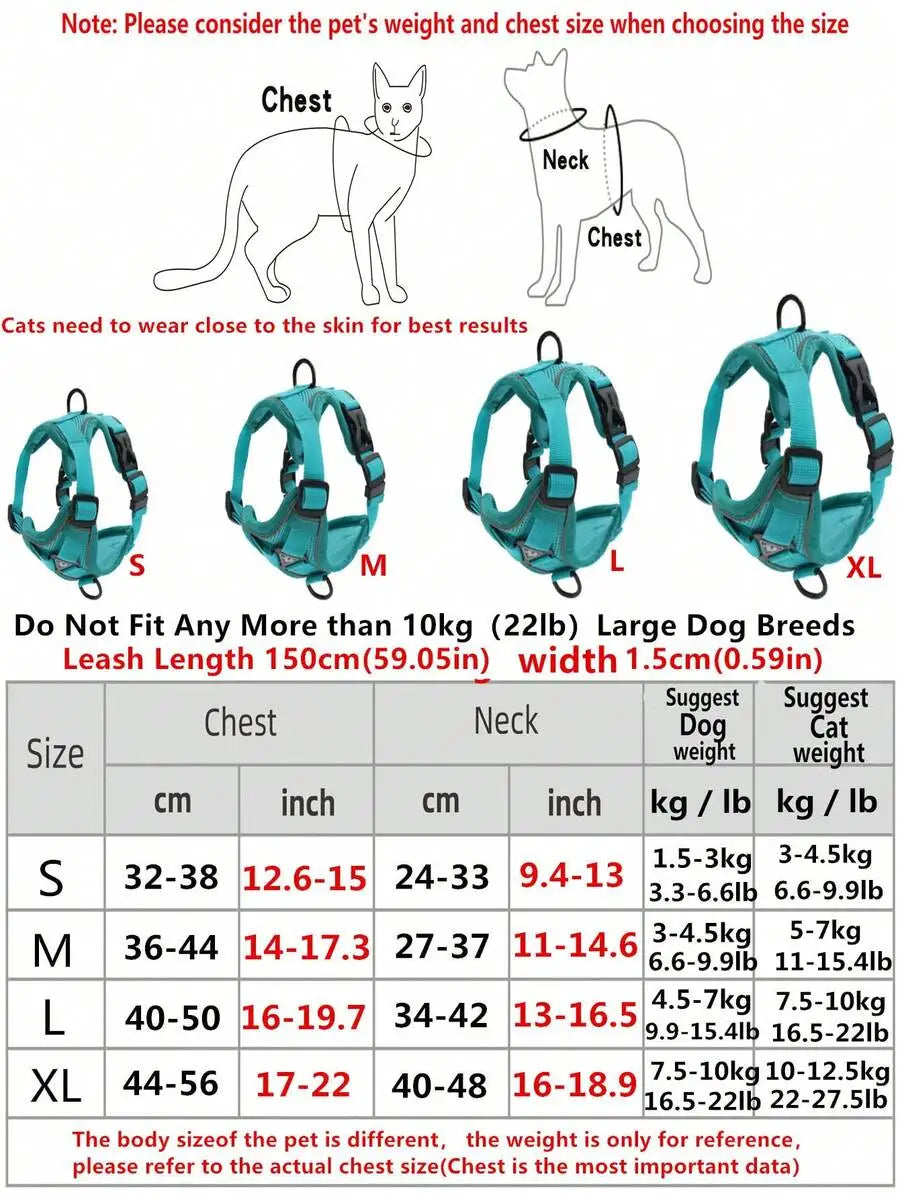 Reflective Pet Harness And Leash Set For Dogs And Cats