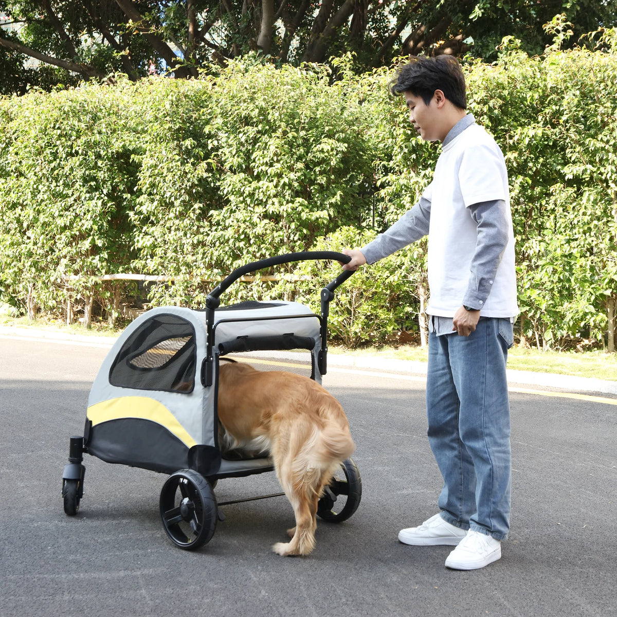 Portable Foldable Pet Stroller With Breathable Carrier