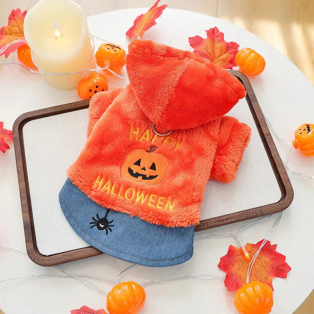 Dog Halloween Hoodie Pumpkin Embroidery Plush Dog Sweatshirt Holiday Apparel For Festival Party