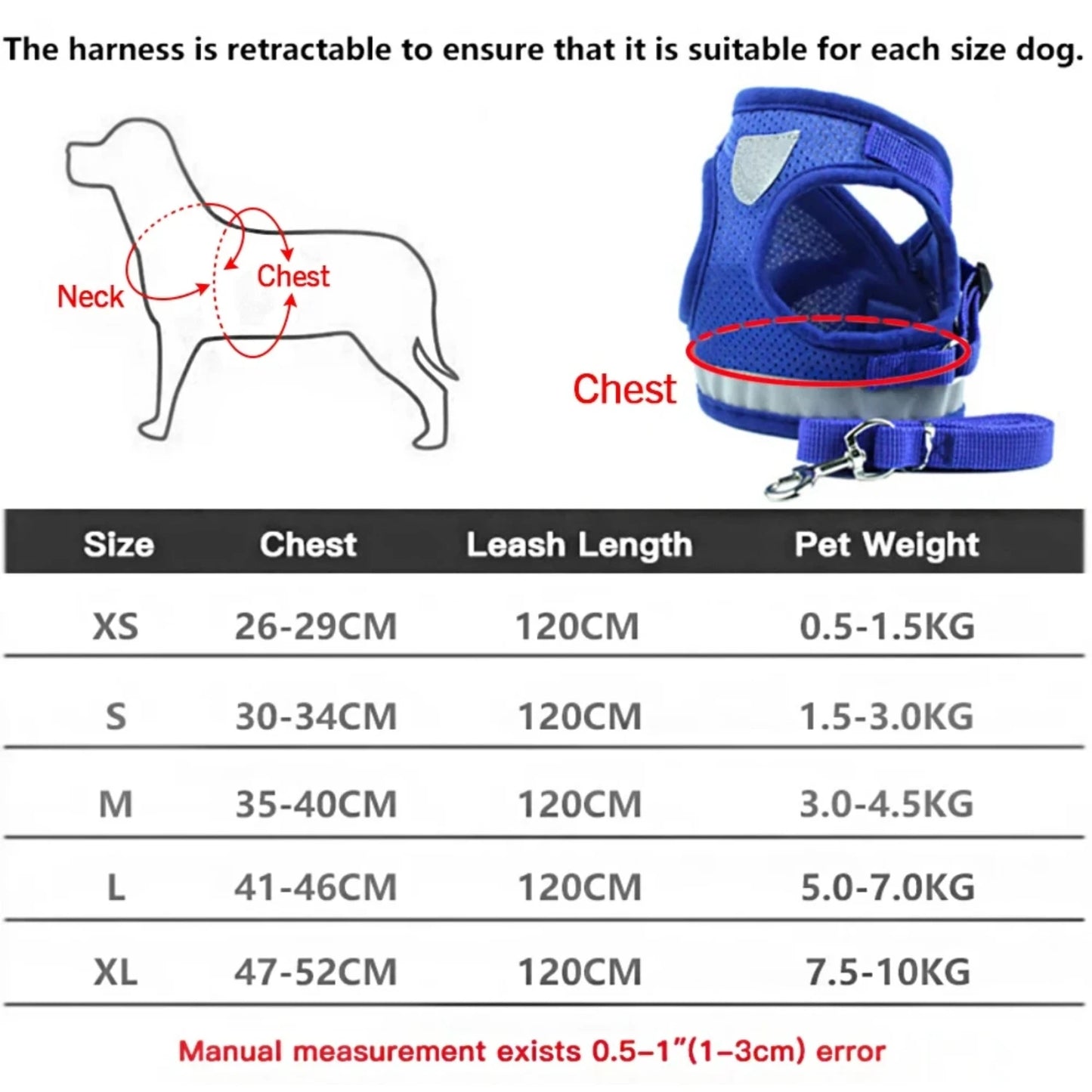 Reflective Adjustable Dog Harness With Leash And Vest Set