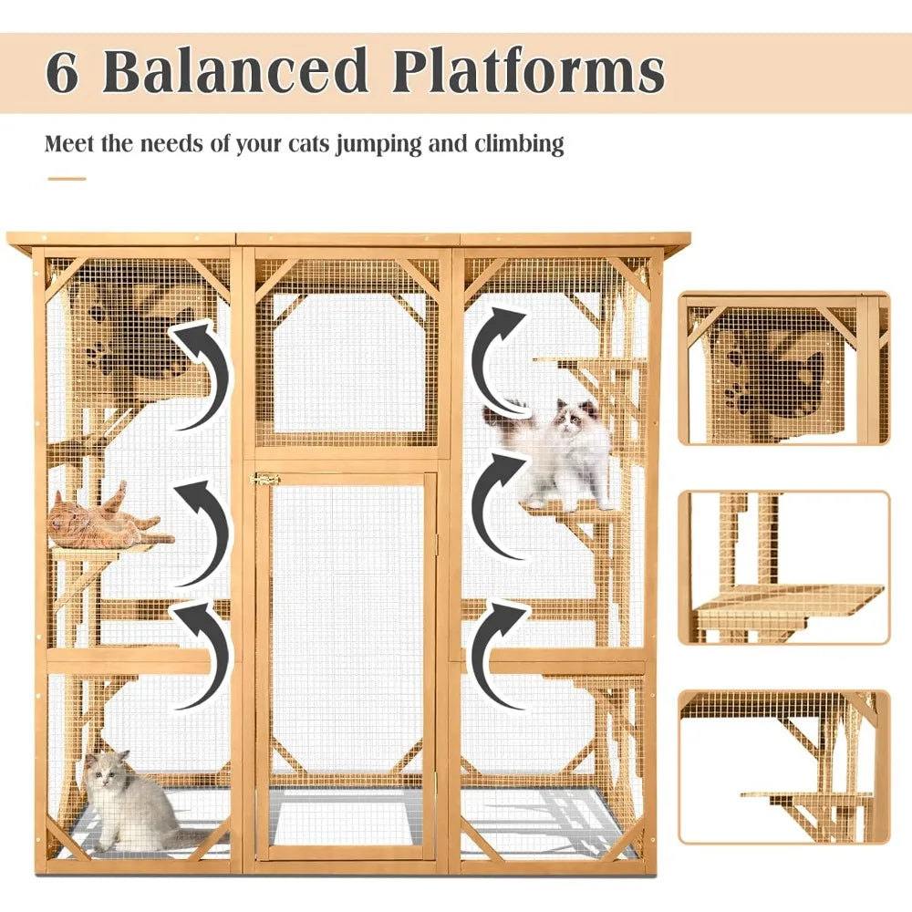 Outdoor Cat House Catio With Large Door Playpen Six Platforms