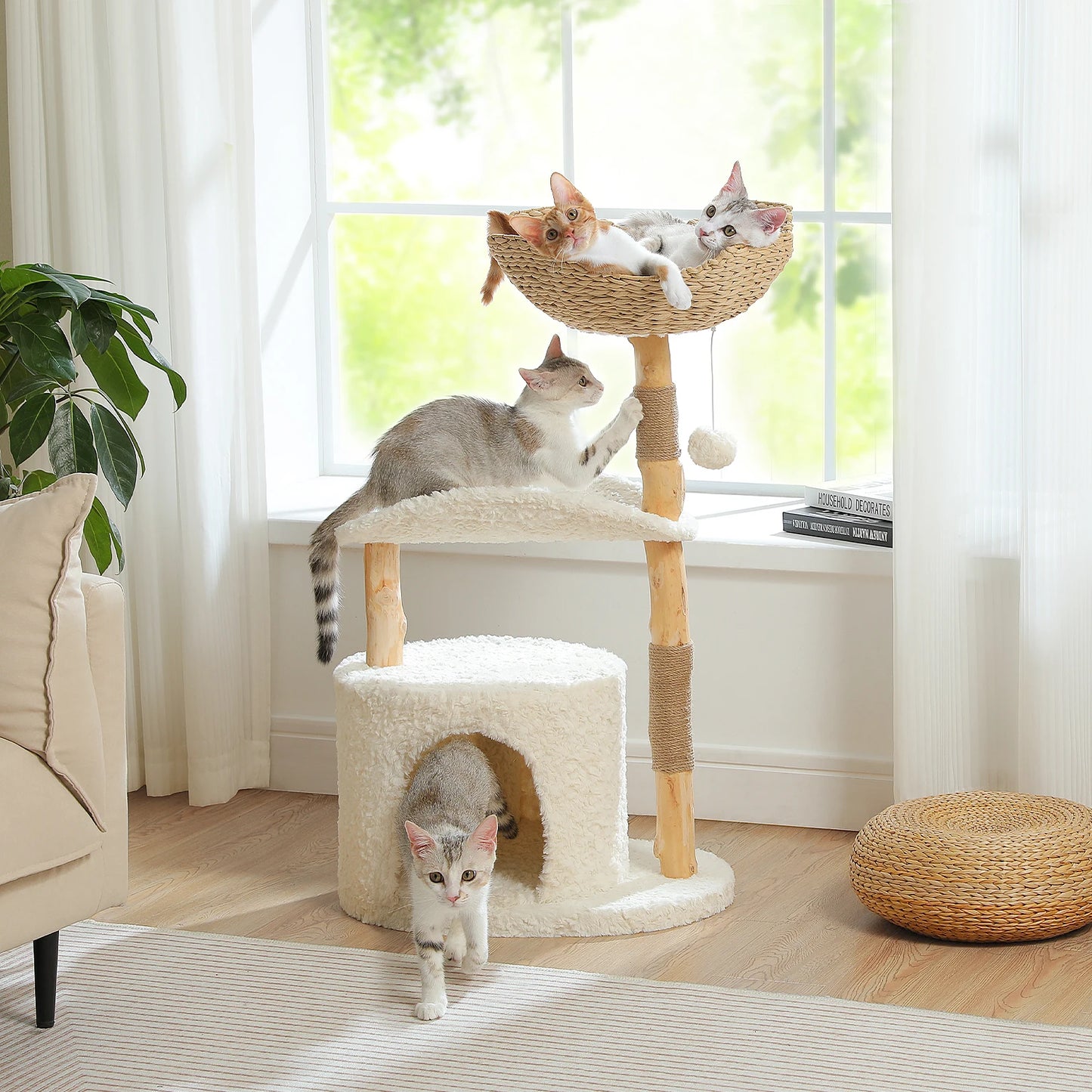 PAWZ Road Modern Cat Tree With Solid Wood Scratching Posts