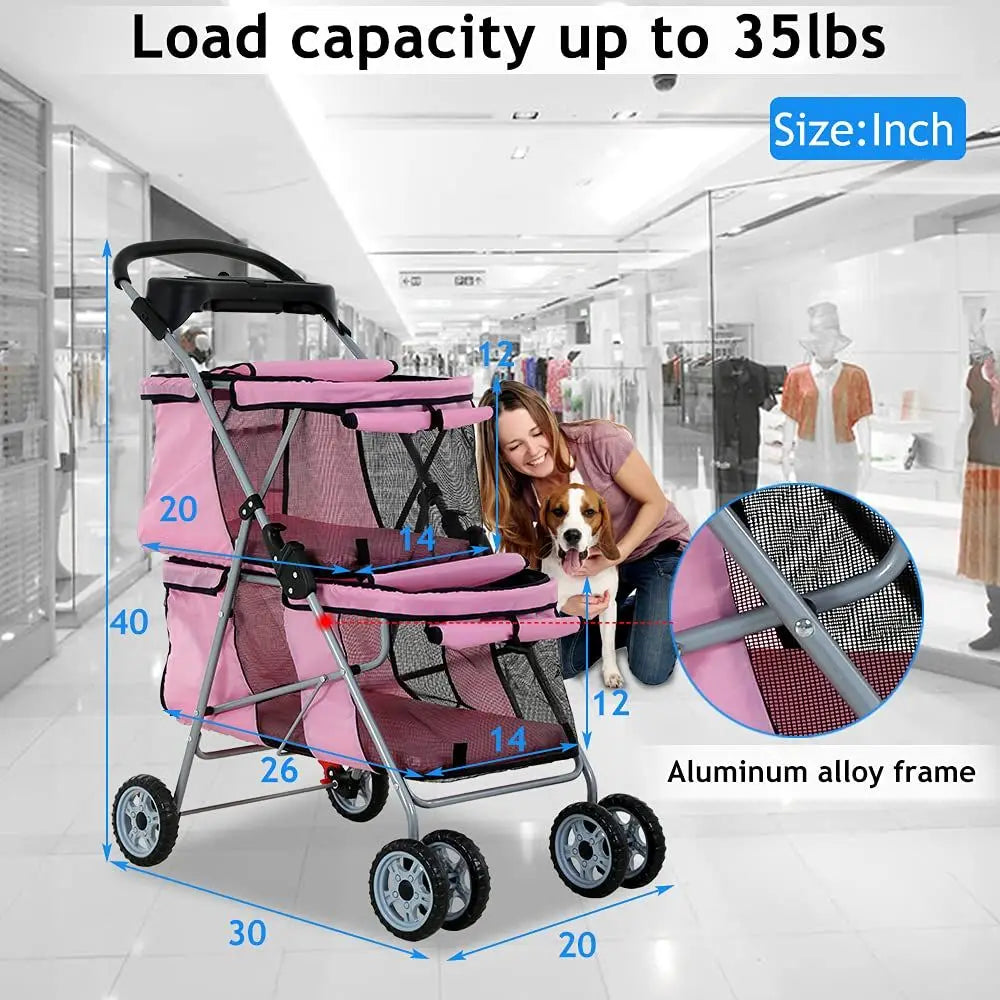 Double Pet Stroller With Carrier And Cup Holder For Travel