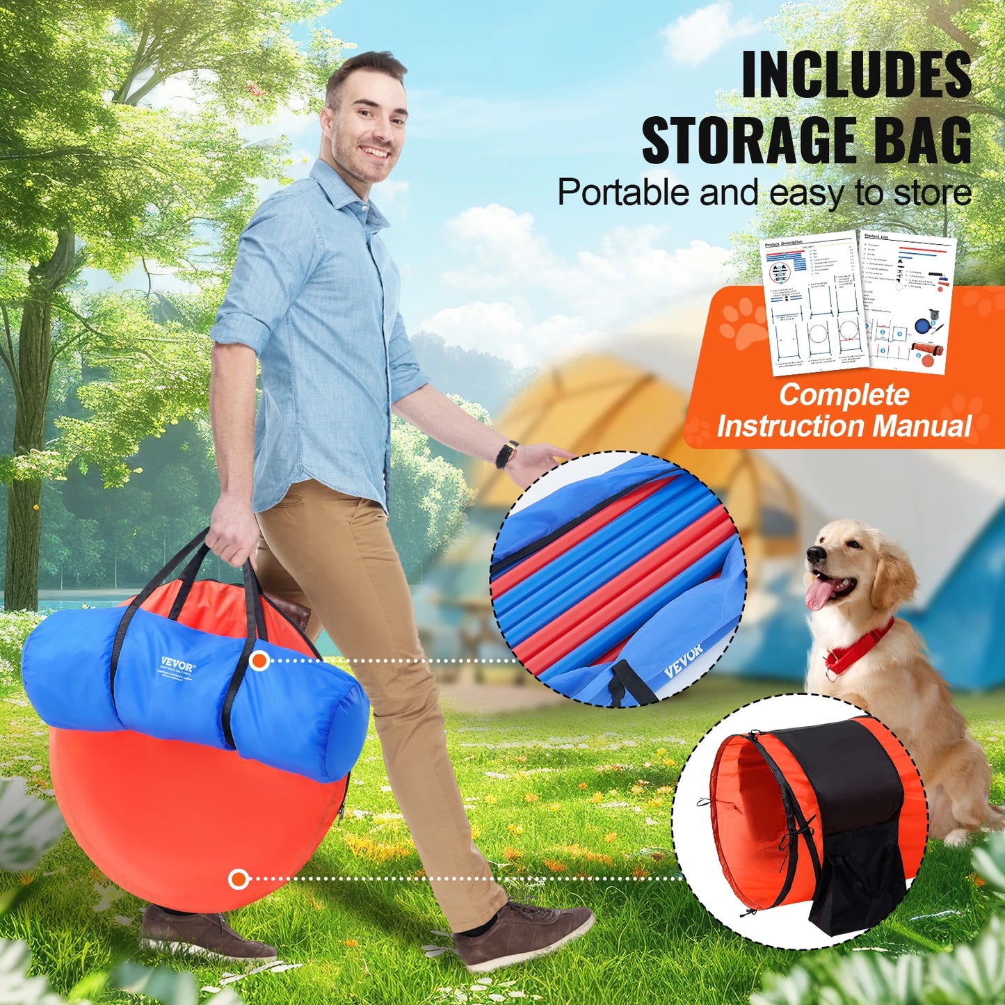 SucceBuy Dog Agility Training Kit 5 Piece Hurdles Tunnel Obstacle Course