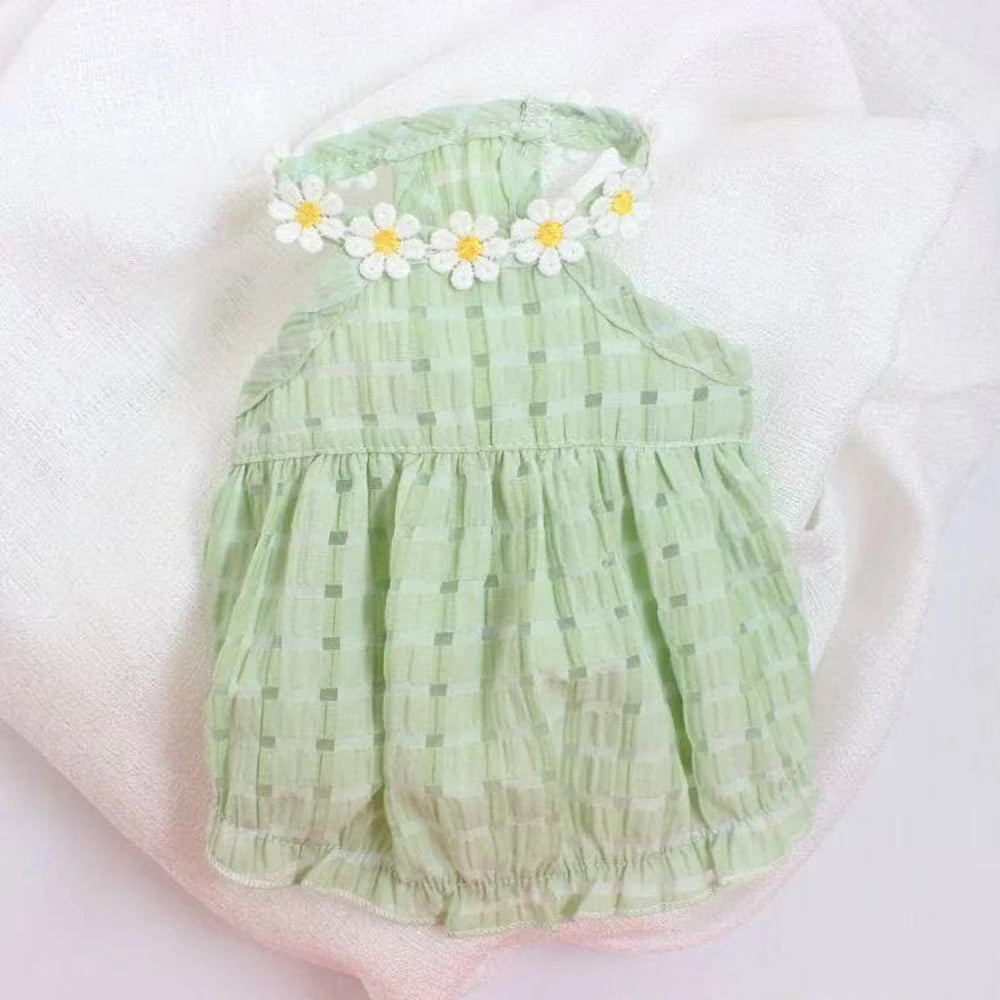 Floral Wreath Dog Dress Breathable Princess Puppy Outfit